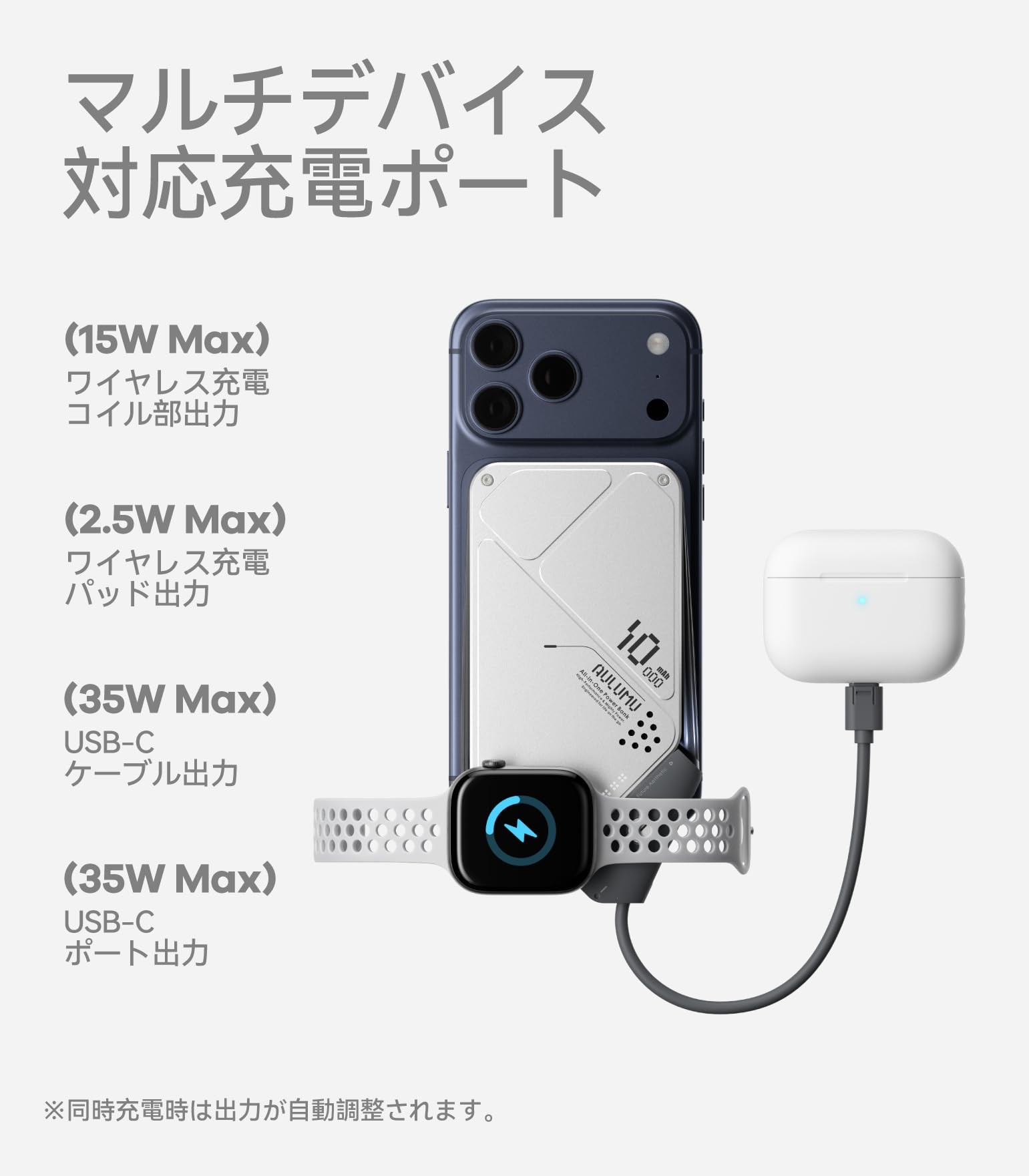 AULUMU M10 MagSafe AppleWatch モバイルバッテリー Amazon | Aulumu M10 MagSafe モバイルバッテリー 10000mAh PD35W